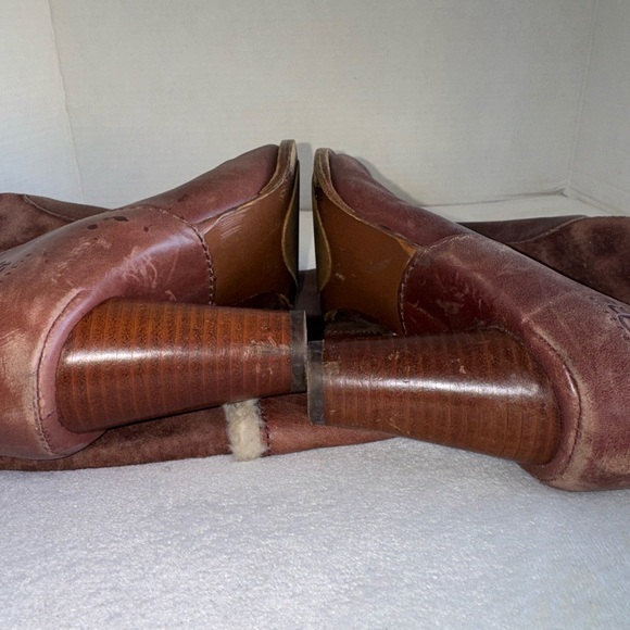 UGG Womens Raya Brown Leather And Suede Tall Heeled Boots Sheepskin Trim Size 9 - Picture 11 of 16